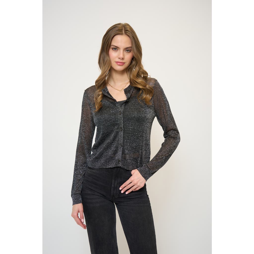 Central Park West Colette Sheer Lurex Cardigan With Cami In Gray
