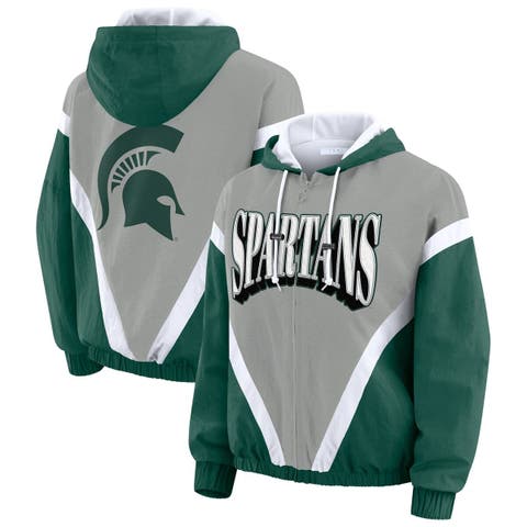 Women's WEAR by Erin Andrews Green/Gray Michigan State Spartans Colorblock Full-Zip Hoodie Windbreaker Jacket