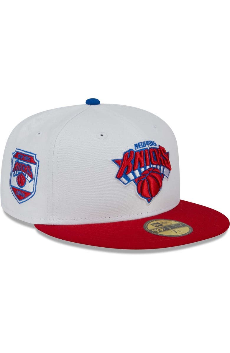 New Era Men's New Era White/Red New York Knicks 59FIFTY Fitted Hat, Main, color, 