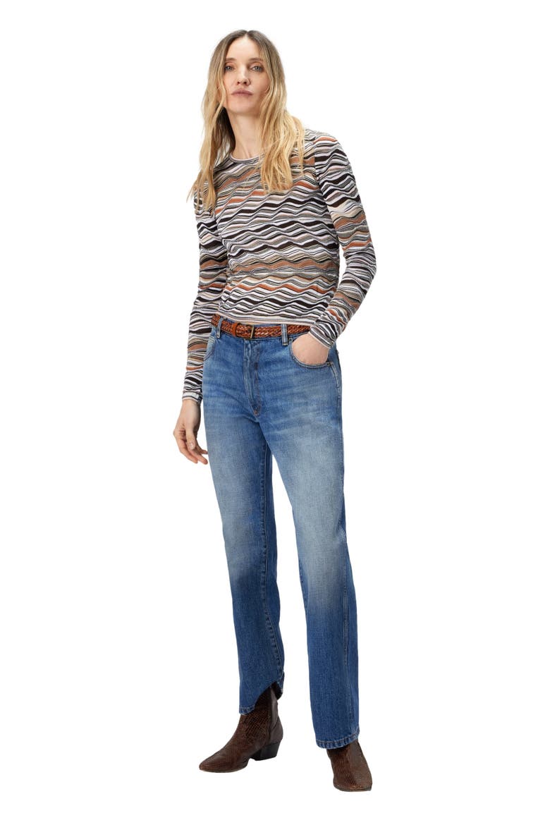 Five-pocket Mid-rise Washed Denim Pants, Main, color, Blue