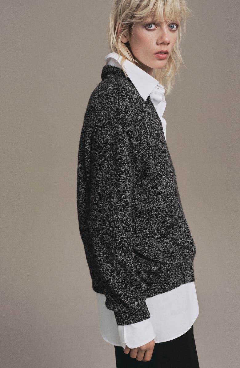 MANGO Marled V-Neck Sweater, Alternate, color, Black