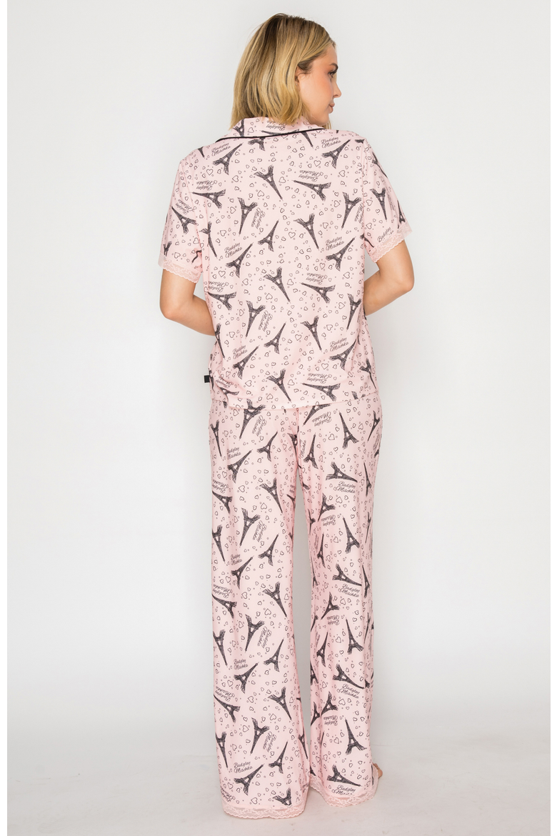 Yummy Jersey Notched Collar & Wide Leg Pants Gift Set, Alternate, color, Rose Eifel