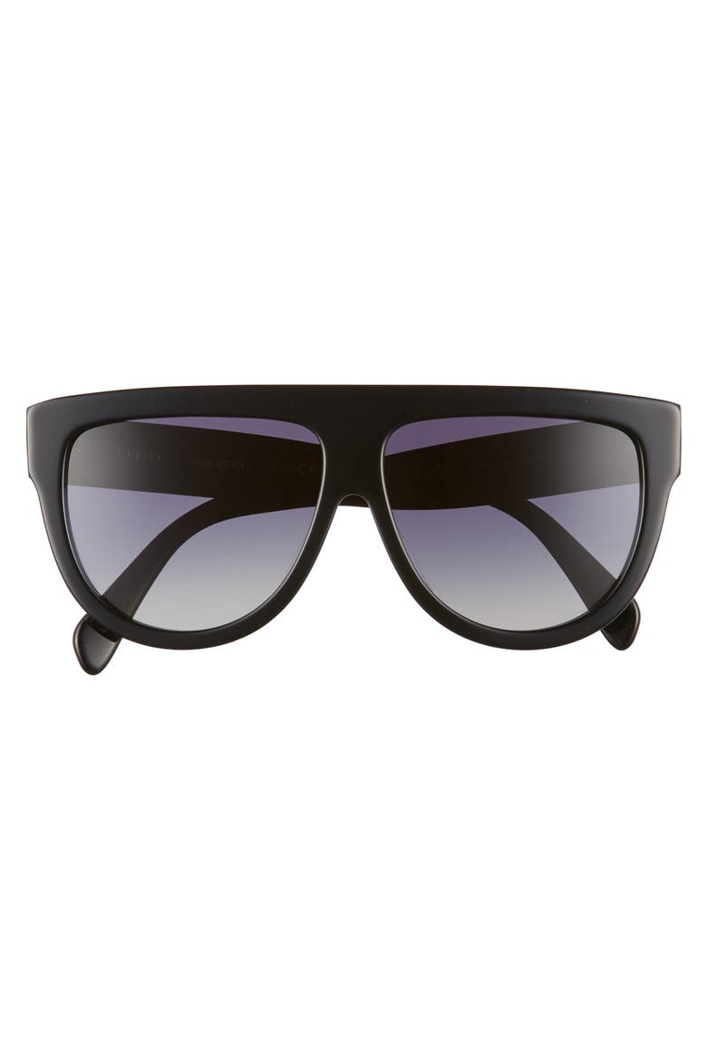60mm Special Fit Polarized Gradient Flat Top Sunglasses, Alternate, color, BLACK/ GRADIENT SMOKE