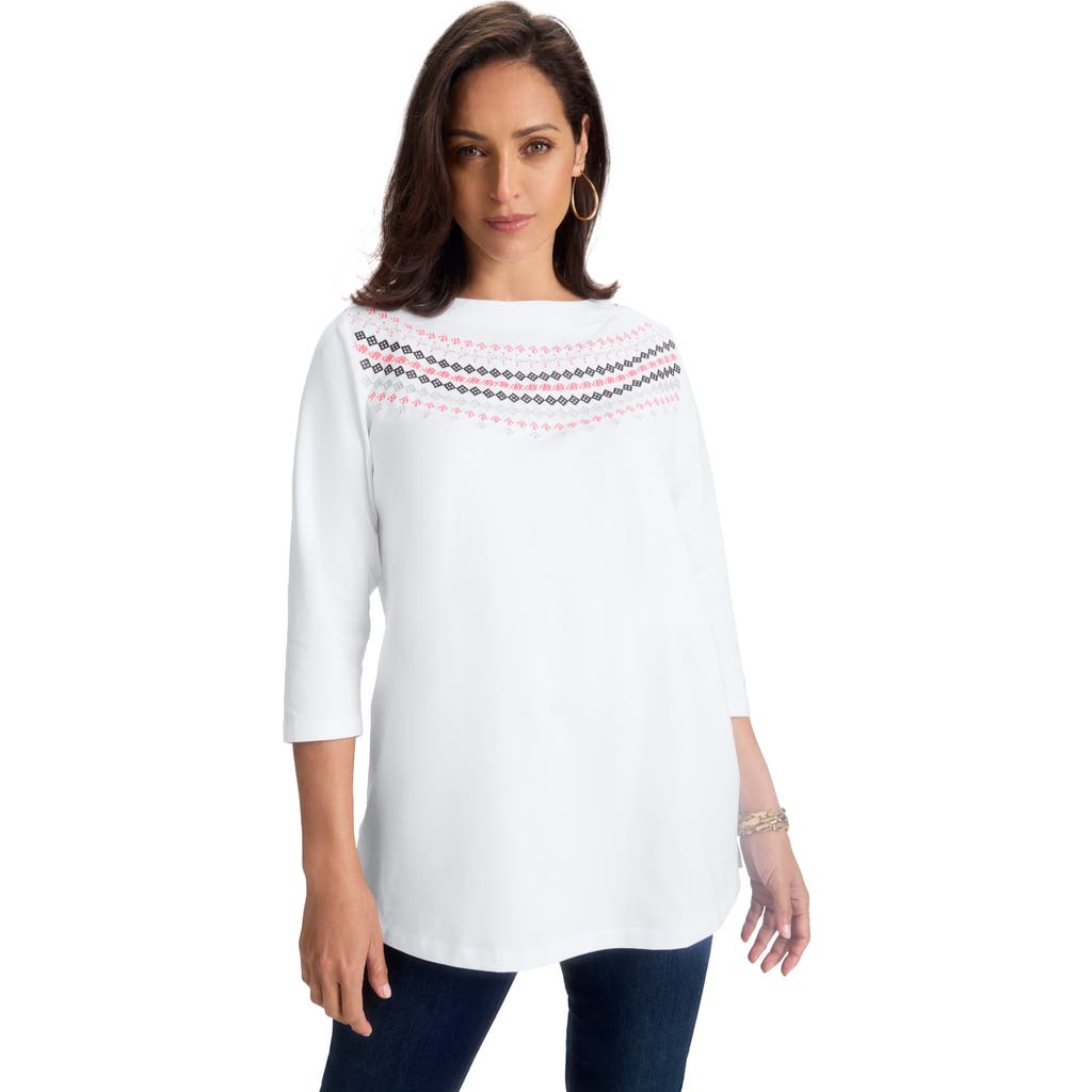 Jessica London Stretch Cotton Boatneck Tunic In Brown