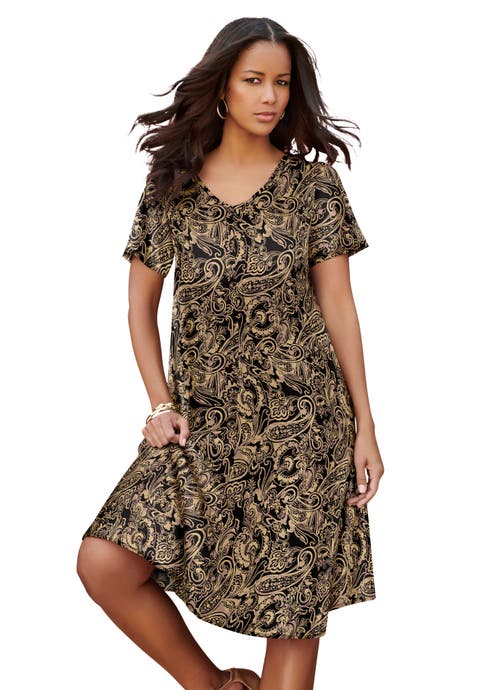Petite Plus Size Short Sleeve Sleeve Swing Dress (Plus)