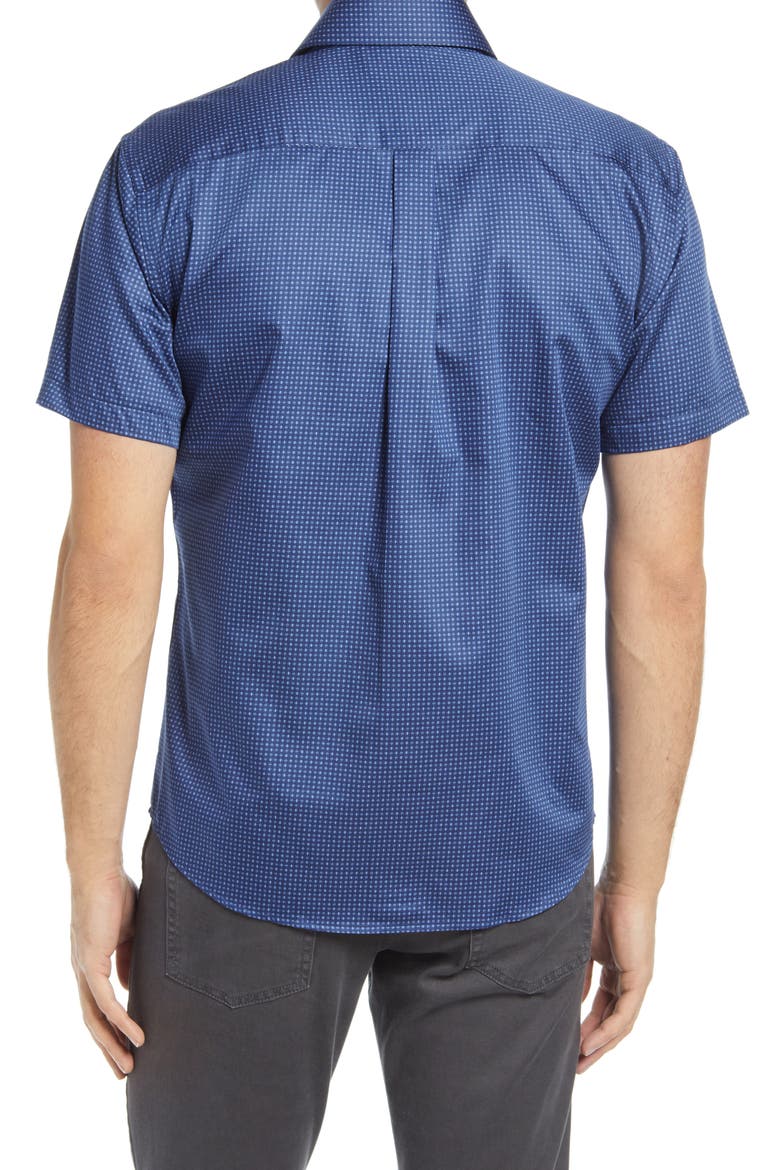 Regular Fit Geometric Short Sleeve Button-Up Shirt, Alternate, color, NAVY