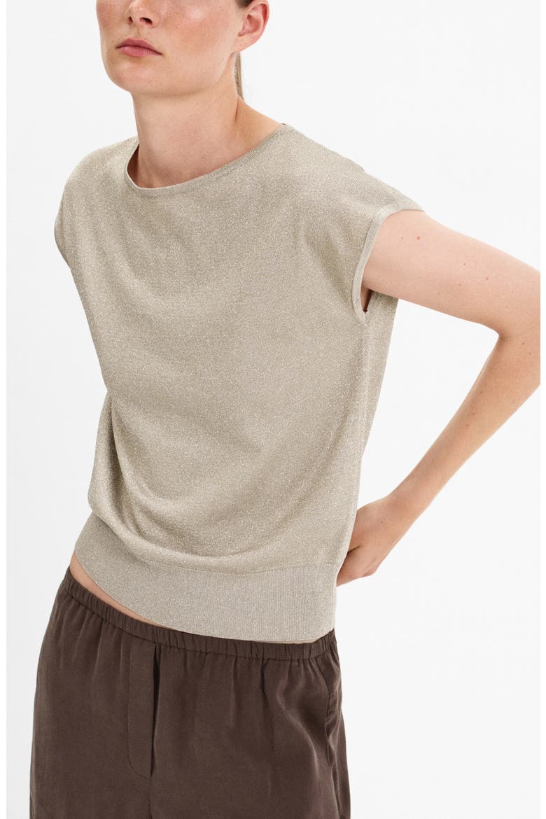 Metallic Knit Boat Neck Top, Main, color, SILVER