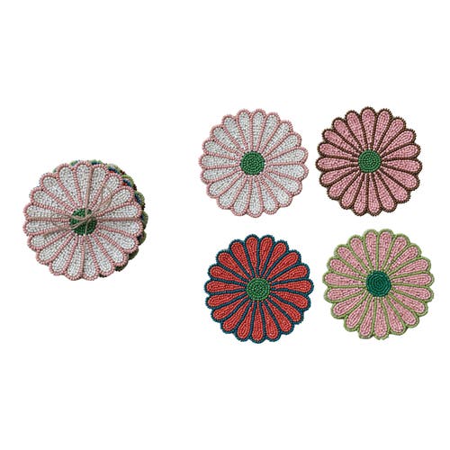 Storied Home 4-piece Beaded Glass Flower Shaped Coasters With Jute Tie, 4 Colors In Multi