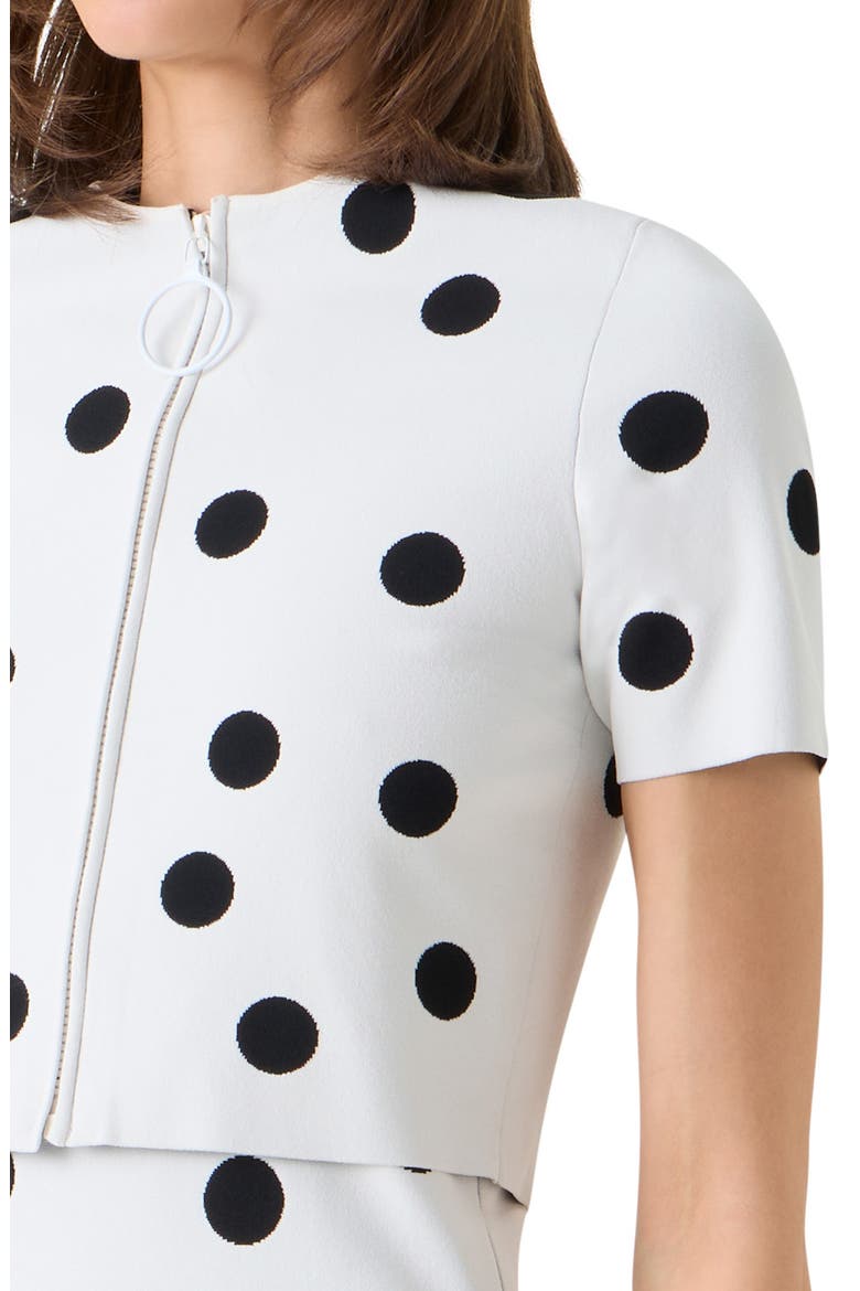 Polka Dot Jacquard Fitted Crop Jacket, Alternate, color, CREAM-BLACK