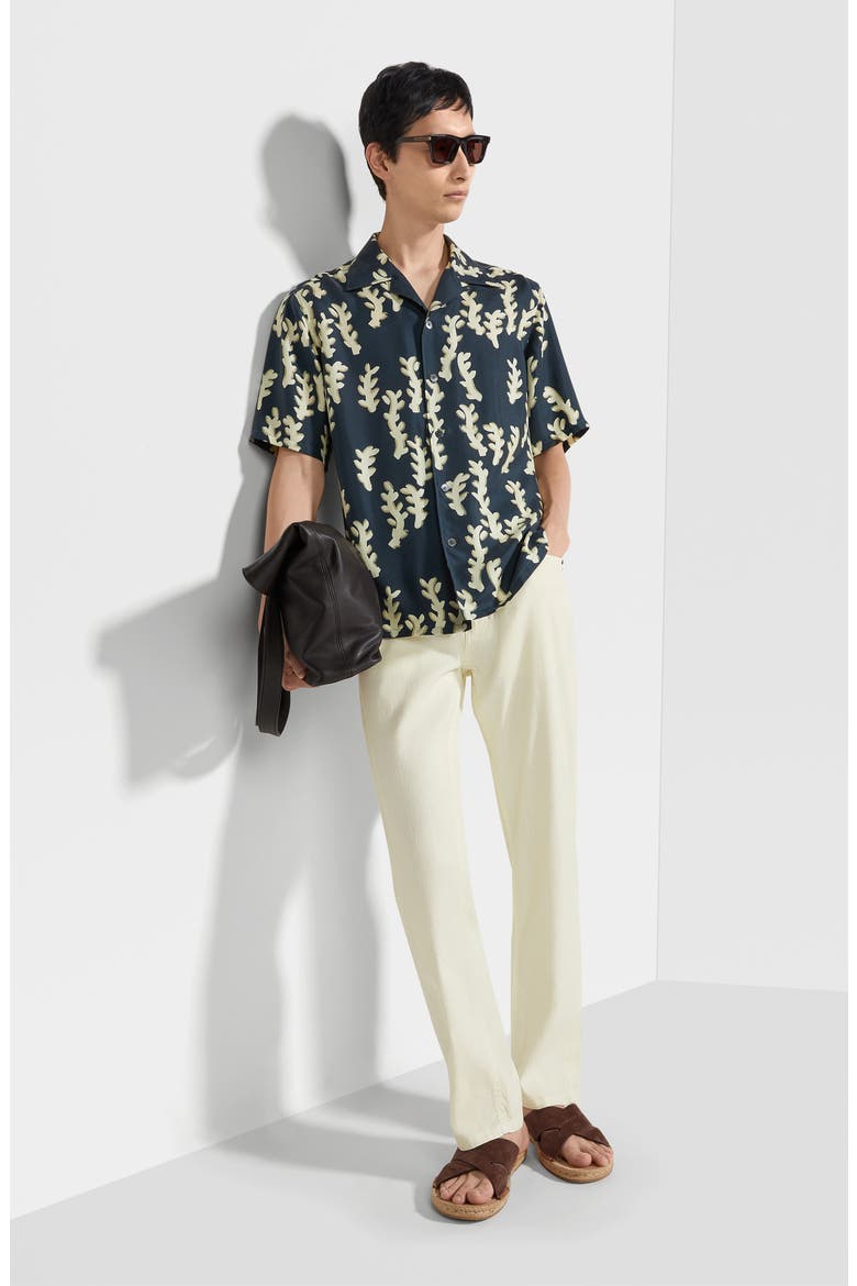 Silk Shirt, Alternate, color, DARK TEAL BLUE/LIGHT YELLOW