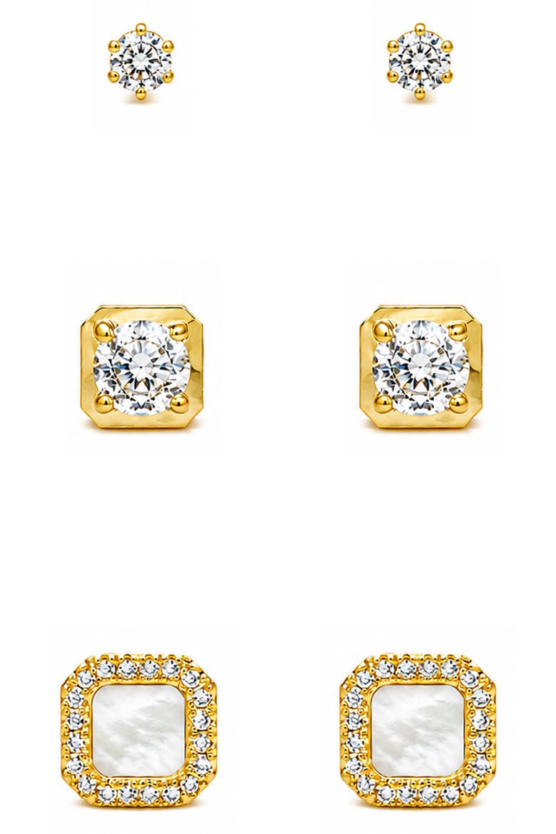 Set of 3 Classic Sparkle Stud Earrings, Main, color, GOLD