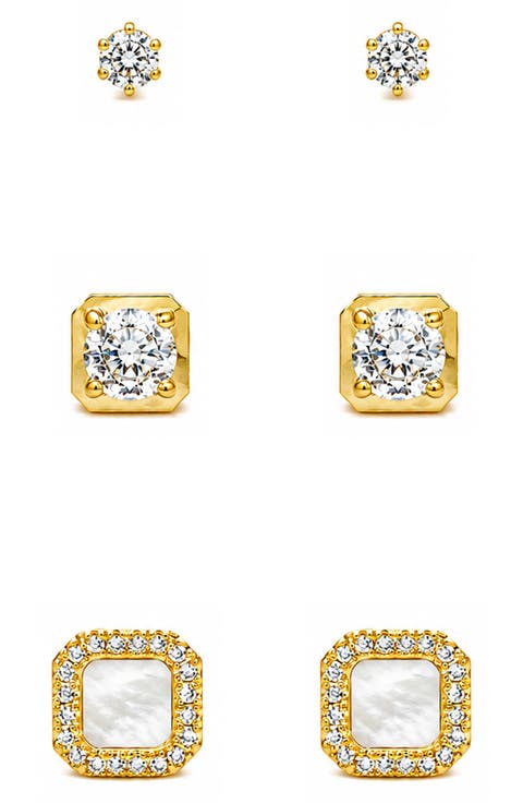 Set of 3 Classic Sparkle Stud Earrings
