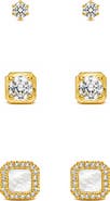 LA MENO Set of 3 Classic Sparkle Stud Earrings