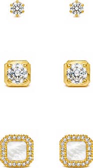 LA MENO Set of 3 Classic Sparkle Stud Earrings