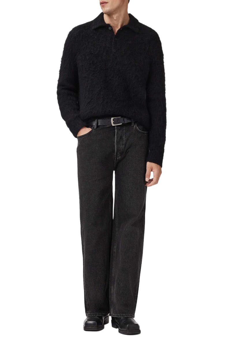 AllSaints Sonny Long Sleeve Hairy Alpaca & Wool Blend Polo, Alternate, color, Black