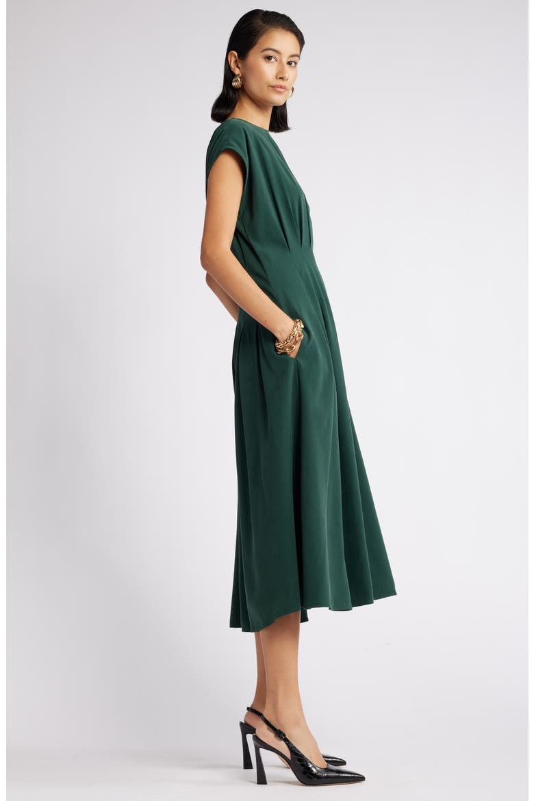 Pleated A-Line Dress, Alternate, color, GREEN PARK