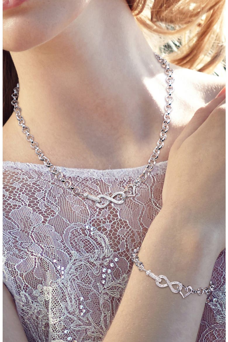 Diamond Heart Infinity Necklace & Bracelet Set, Alternate, color, SILVER