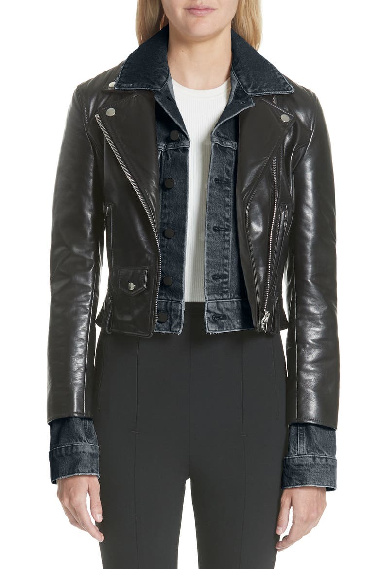 Denim & Leather Layered Jacket (Nordstrom Exclusive), Main, color, BLACK