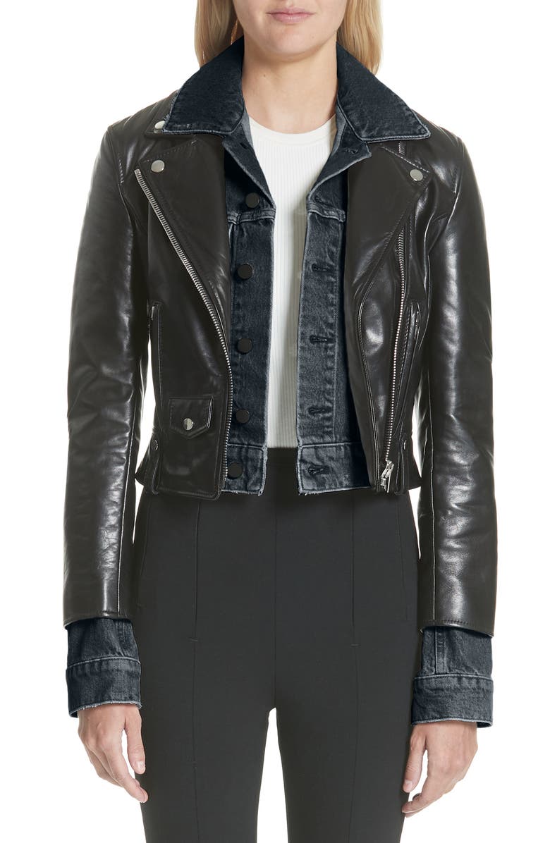 Alexander Wang Denim & Leather Layered Jacket, Main, color,