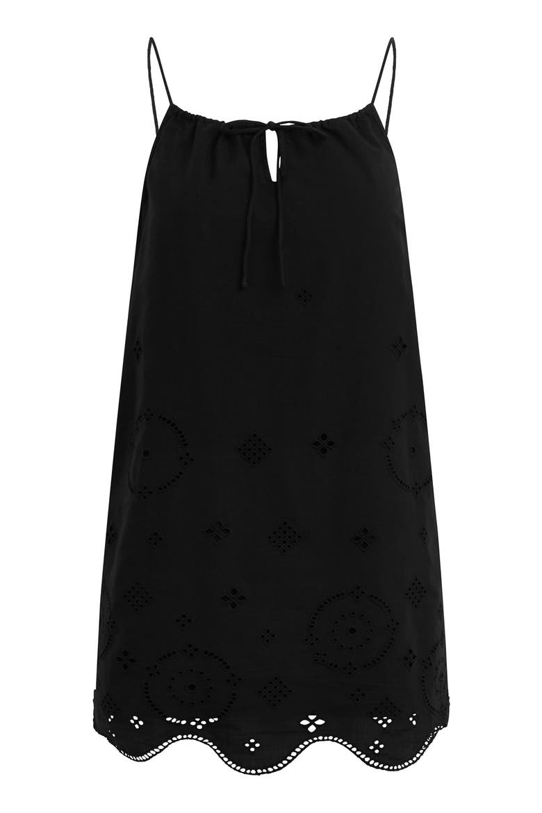The Pretty Please Embroidered Hem Detail Cotton Minidress, Alternate, color, BLACK