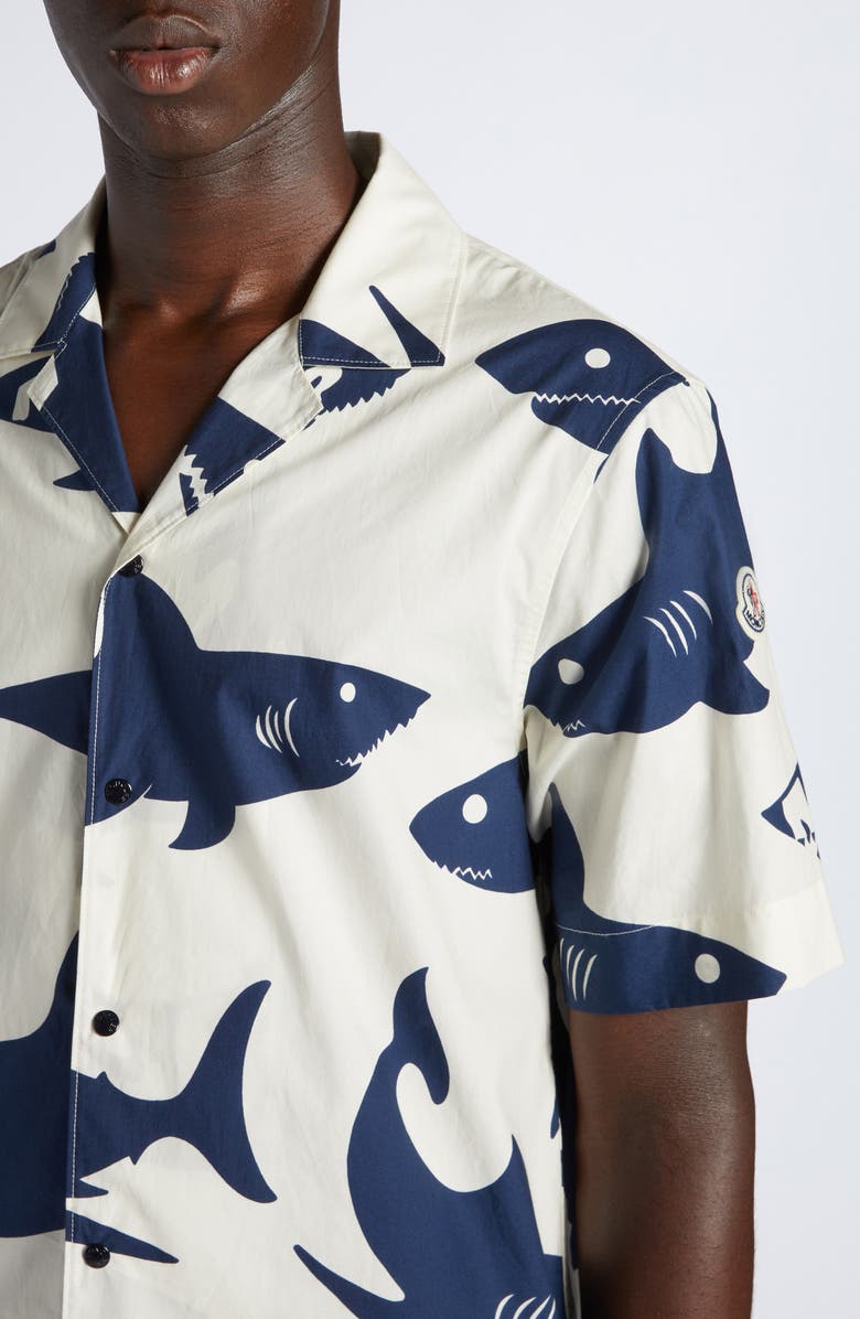 Moncler Shark Print Cotton Snap-Up Shirt, Alternate, color, 