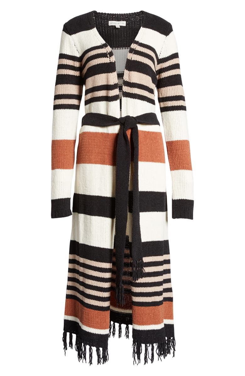 MOON RIVER Belted Stripe Knit Duster, Alternate, color, 