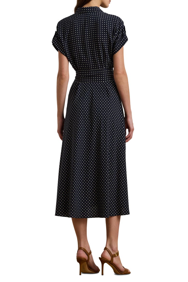 Polka Dot Crêpe de Chine Midi Dress, Alternate, color, NAVY/ CREAM