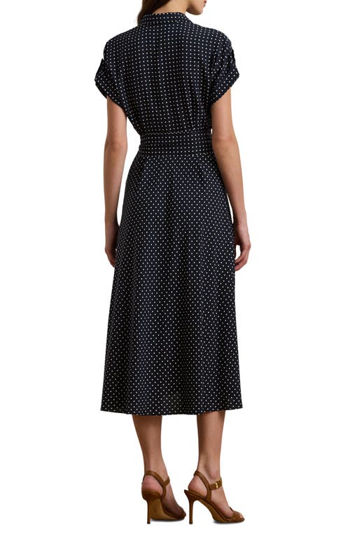 Shop Ralph Lauren Lauren  Polka Dot Crêpe De Chine Midi Dress In Navy/cream