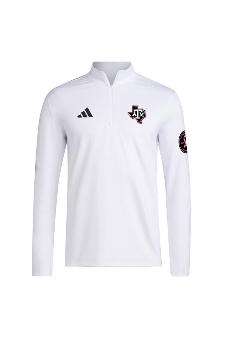 Men's adidas White Texas A&M Aggies Wear Pink Quarter-Zip Pullover, Alternate, color, White