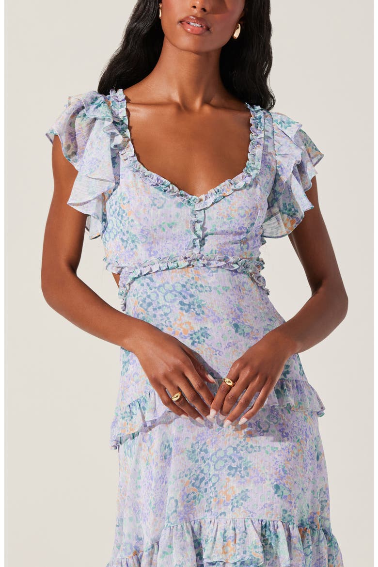 Mable Floral Tiered Cutout Chiffon Dress, Alternate, color, LLC GRN FL