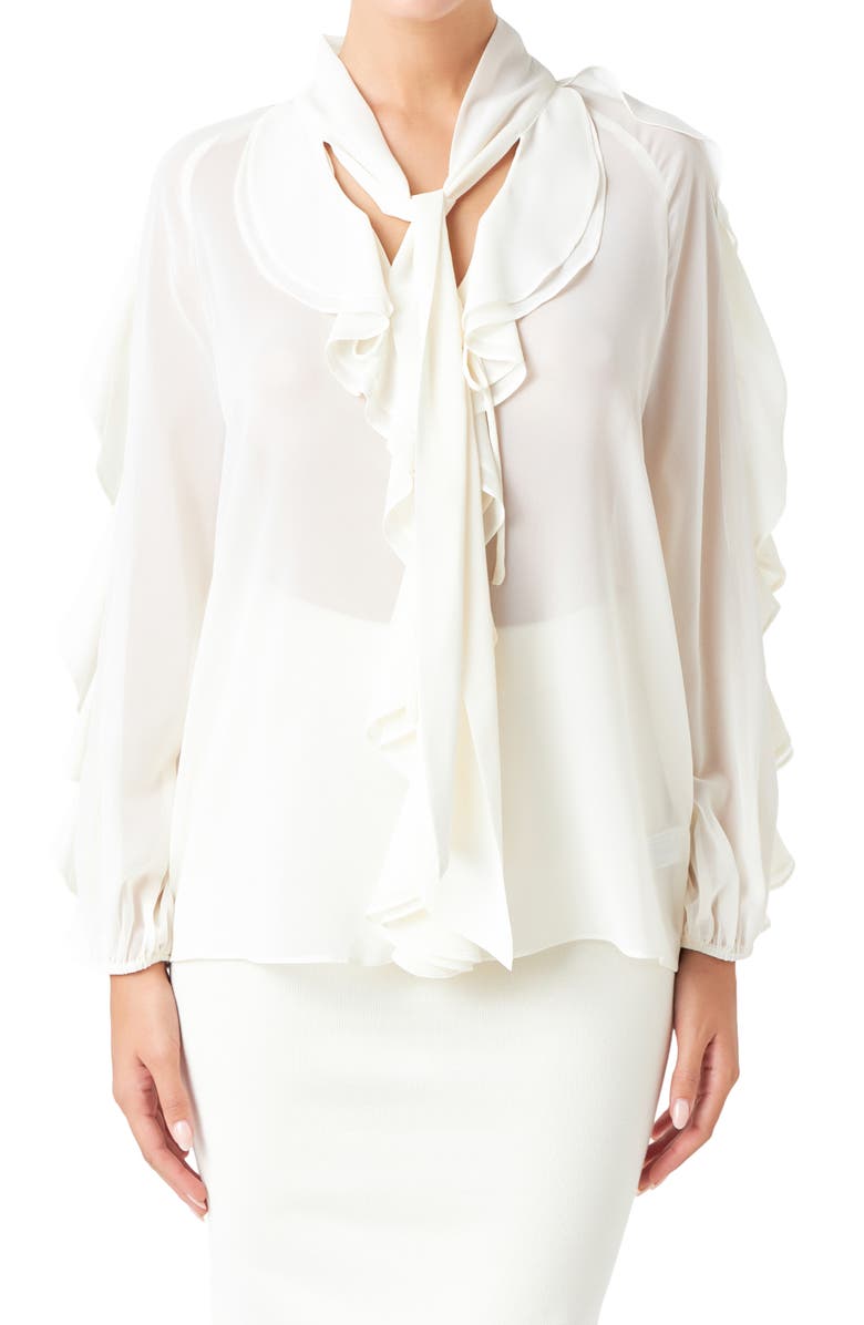 Endless Rose Sheer Chiffon Ruffle Shirt, Alternate, color, Cream