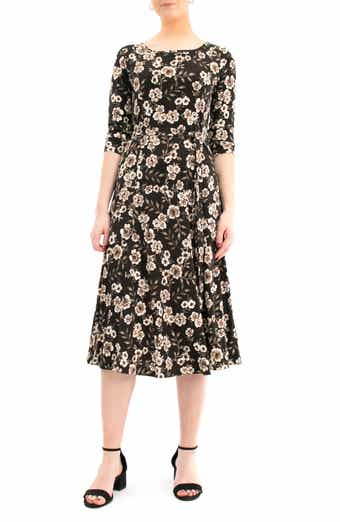 Nina Leonard Sylvia Printed Tie Waist Midi Dress