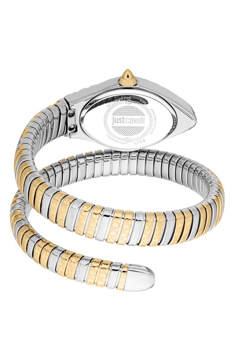 Just Cavalli Snake Two-Tone Wraparound Bracelet Watch, 20mm x 34.5mm, Alternate, color, Two Tone Silver / Gold