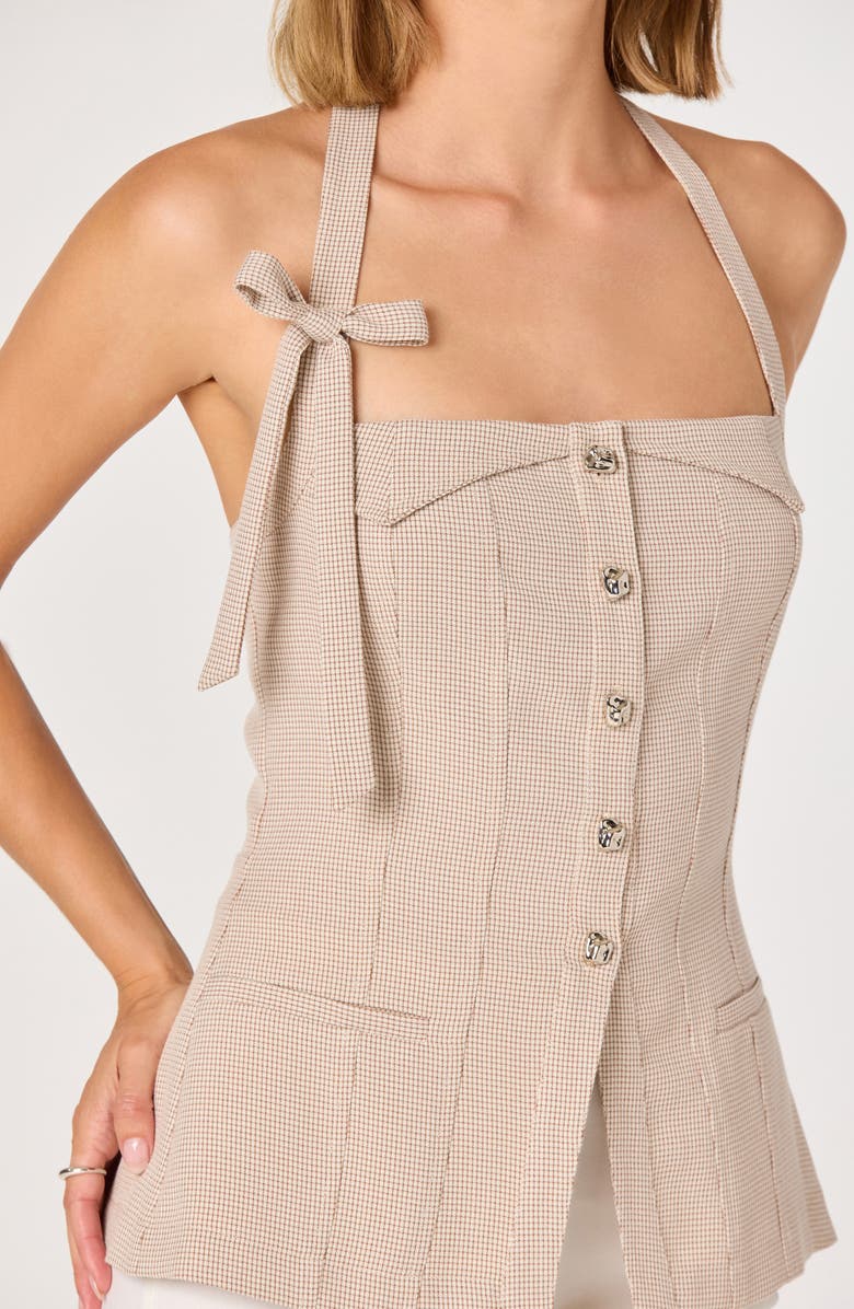 ASTR the Label Cithara Gingham Halter Neck Peplum Top, Alternate, color, Tan Checker
