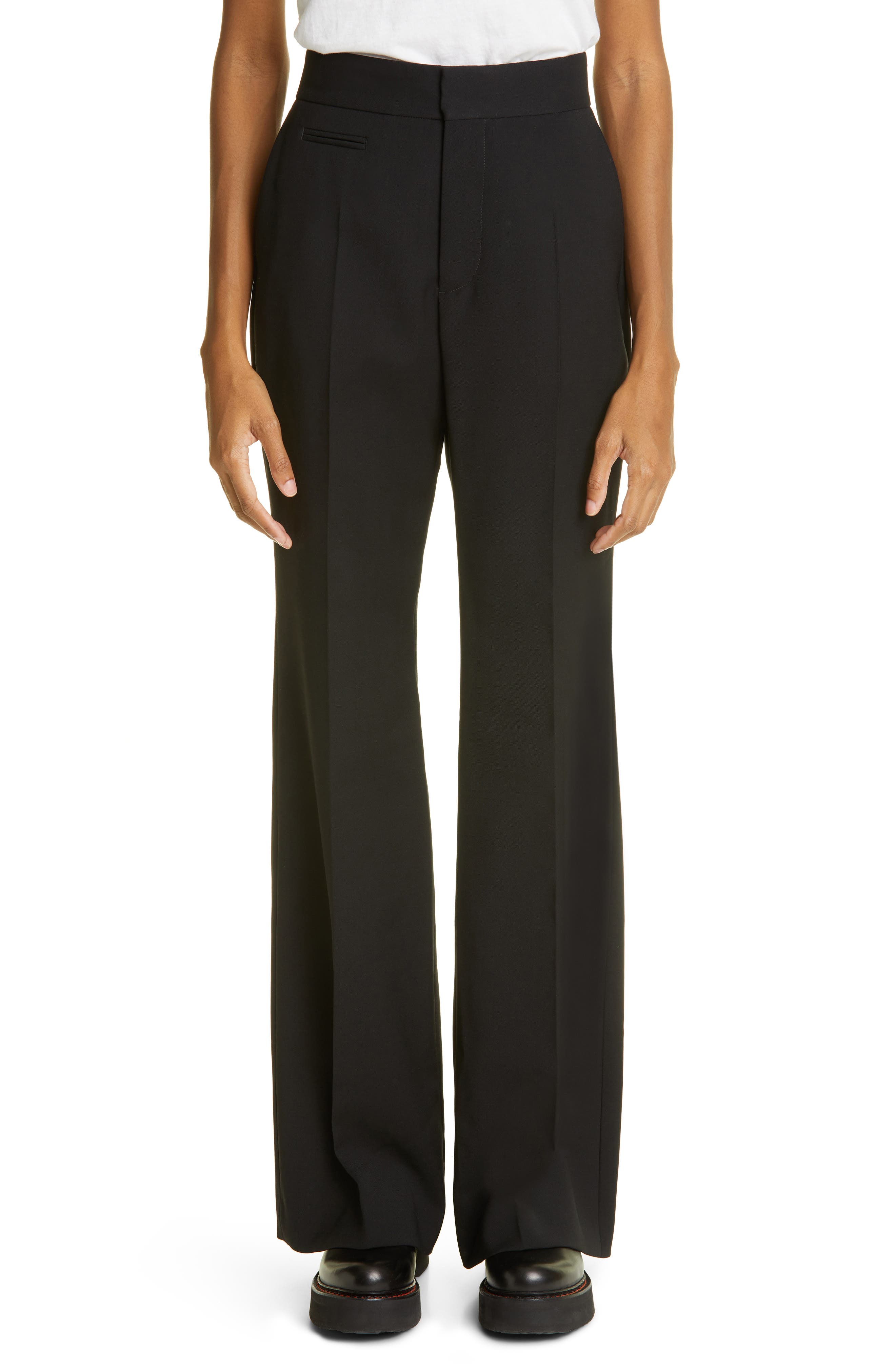 High Waist Flare Leg Wool Pants