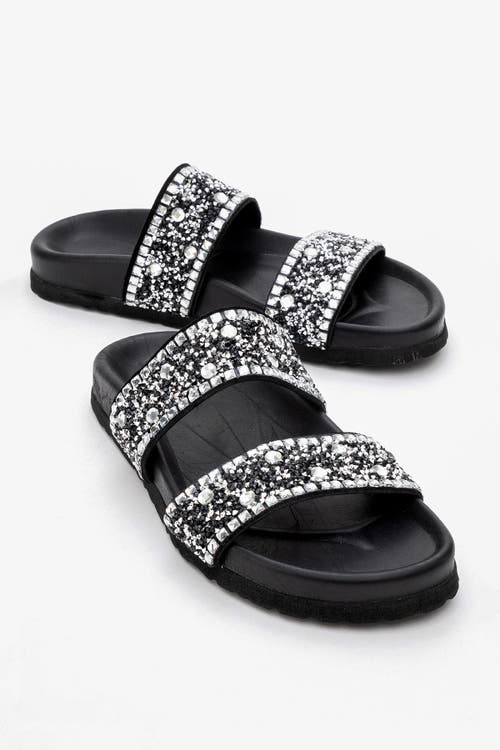 Forever & Always Shoes Jamie Leather Double Strap Slide Sandal With Stones