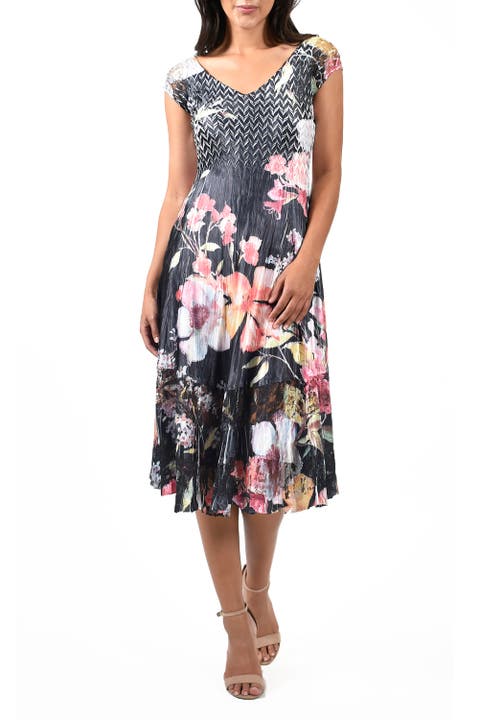 Bright Floral Cap Sleeve Charmeuse Dress