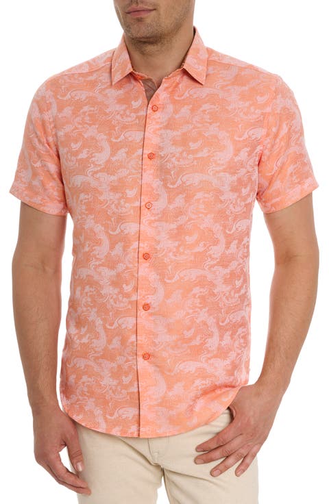 Poseidon Short Sleeve Linen & Cotton Jacquard Button-Up Shirt