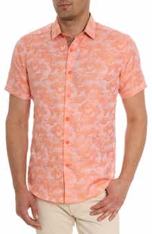 Robert Graham Poseidon Short Sleeve Linen & Cotton Jacquard Button-Up Shirt
