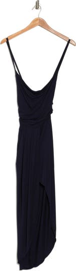 Cowl Neck Asymmetric Slit Dress