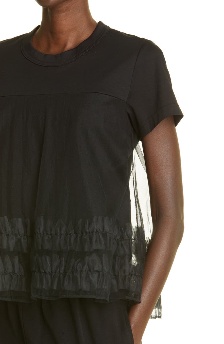 Noir Kei Ninomiya Ruffle Tulle & Cotton Ponte T-Shirt, Alternate, color, 