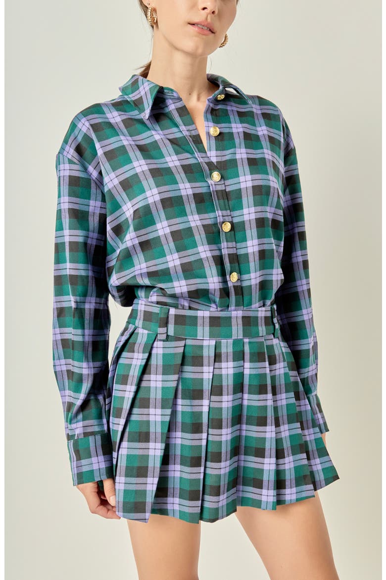 Plaid Pleated Miniskort, Alternate, color, GREEN/LILAC