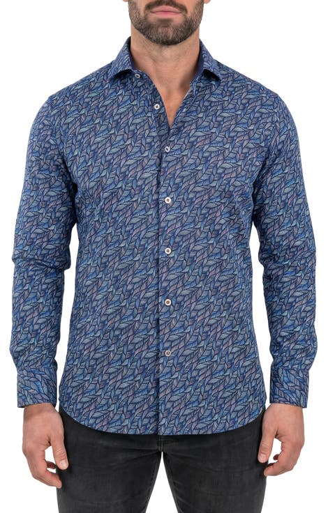 Einstein Herringbone Print Performance Dress Shirt