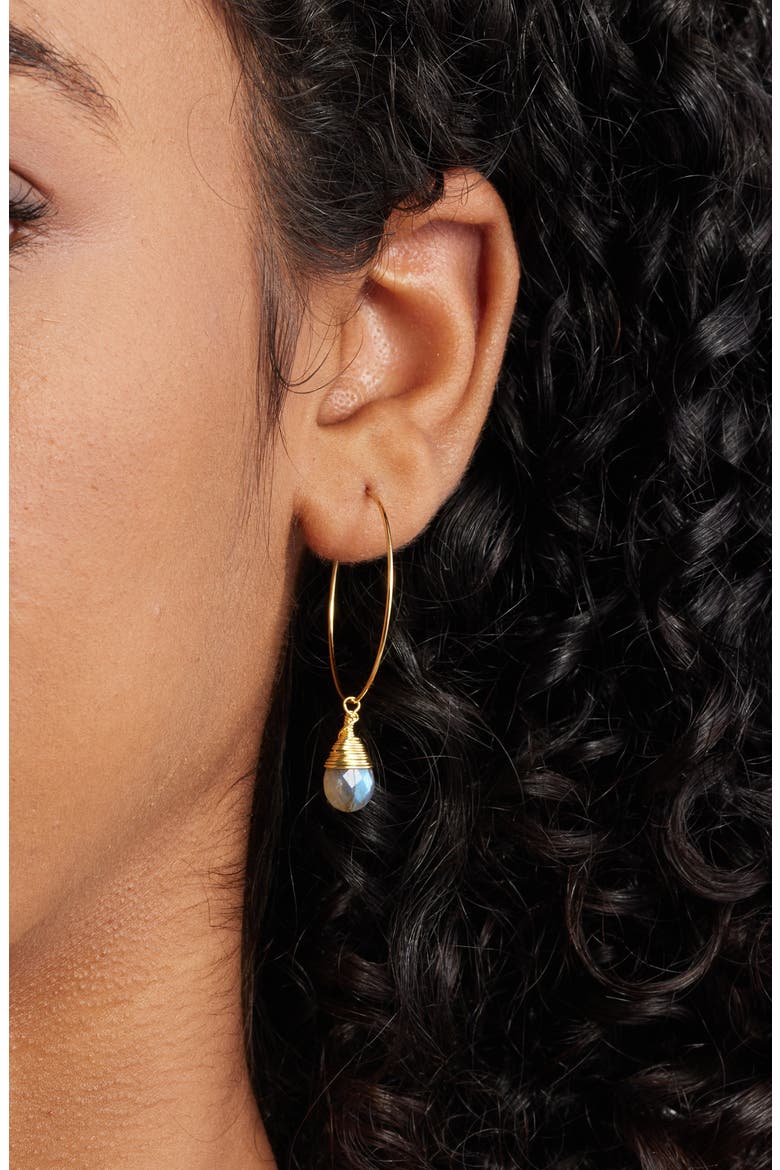 Georgia Semiprecious Stone Drop Hoop Earrings, Alternate, color, GOLD/ LABRADORITE