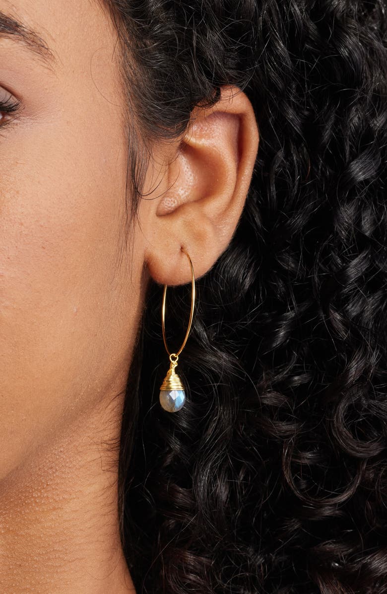 Kiara by Ki-ele Georgia Semiprecious Stone Drop Hoop Earrings, Alternate, color, Gold/ Labradorite