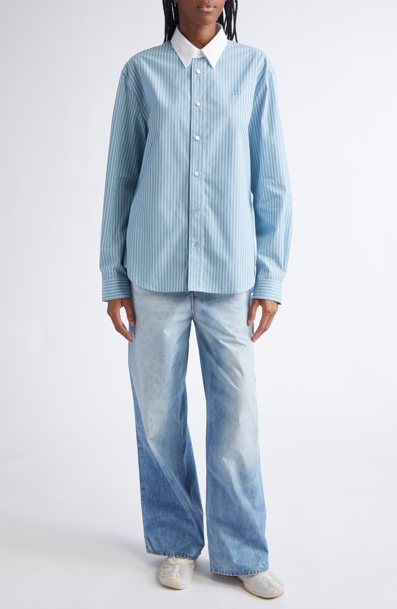 Acne Studios Sunnie Stripe Organic Cotton Poplin Button-Up Shirt, Alternate, color, Turquoise Blue