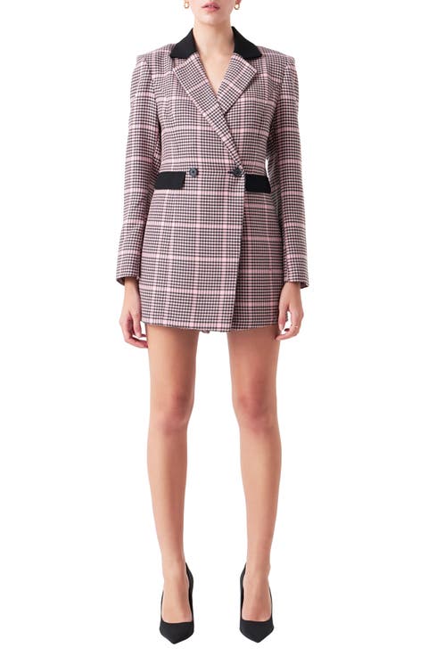 Houndstooth Check Long Sleeve Romper