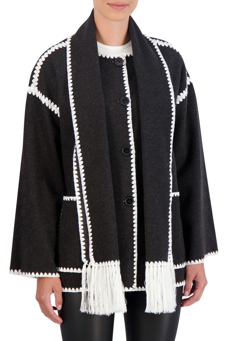Faux Wool Scarf Coat, Main, color, DARK CHARCOAL
