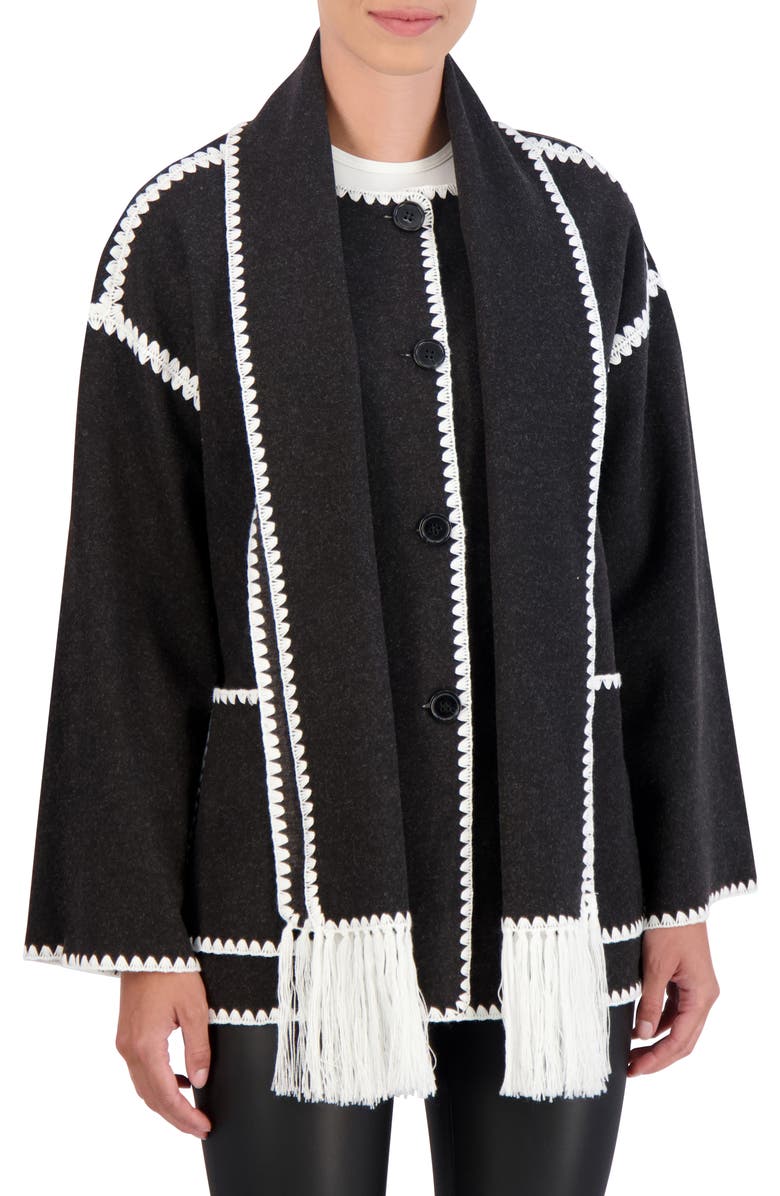 Ookie & Lala Faux Wool Scarf Coat, Main, color, Dark Charcoal