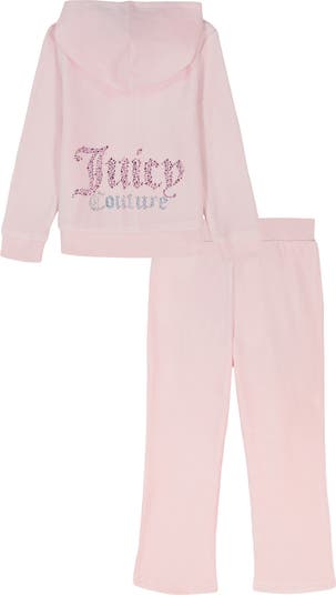 Kids' Crystal Embellished Velour Zip-Up Hoodie & Joggers Set